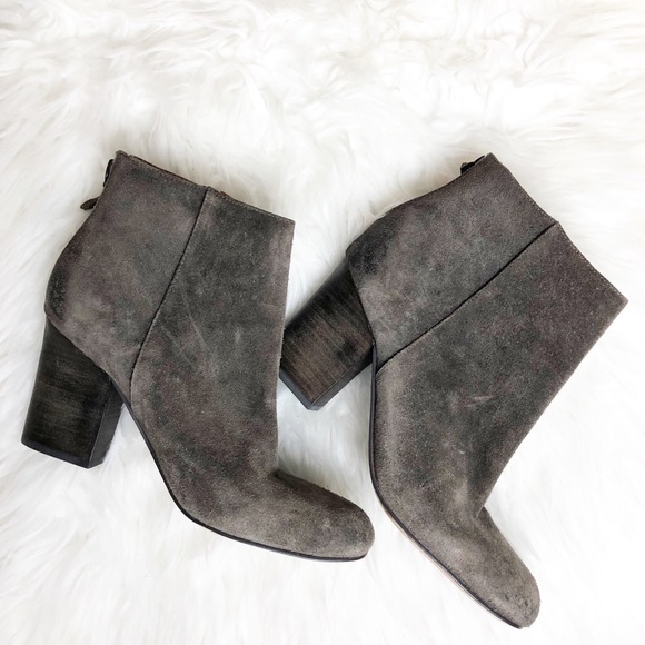 Nine West Shoes - Nine West Genevieve Grey Suede Block Heel Bootie